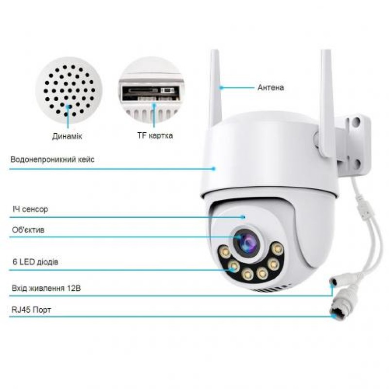 IP камера відеоспостереження RIAS N806 (iCSee APP) Wi-Fi 2MP вулична з віддаленим доступом White