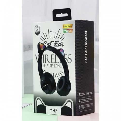 Бездротові Bluetooth навушники з котячими вушками та лід підсвічуванням Y47 Cat Ear Чорні (77-8650)