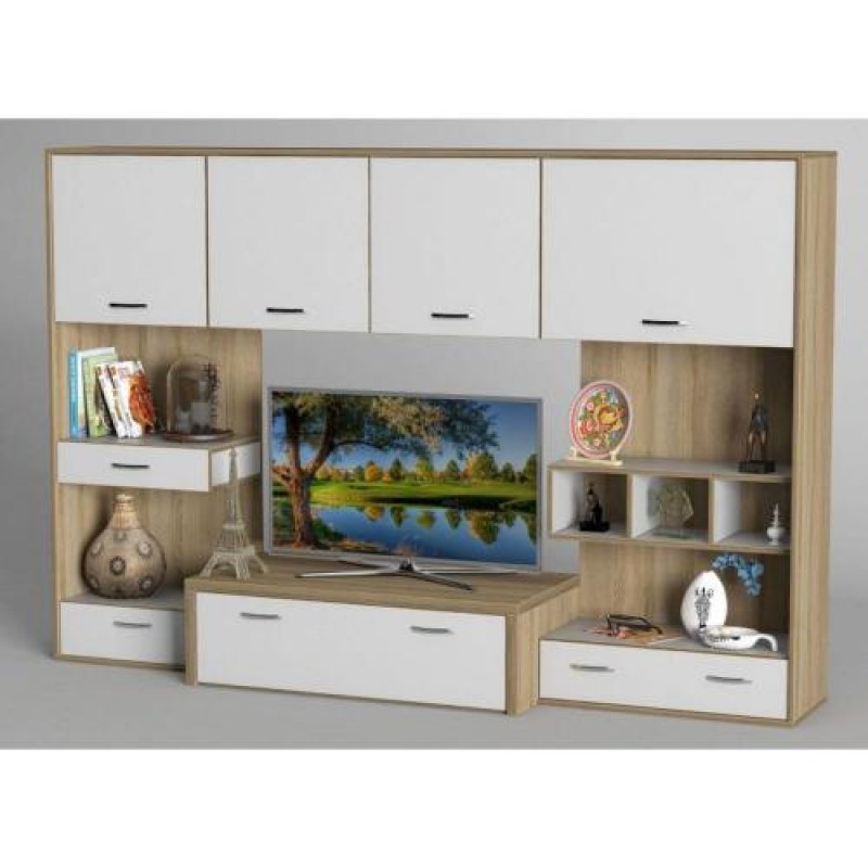 Стінка в вітальню Тиса Мебель Вітальня-104 Сонома Білий 1750x450x2380 мм