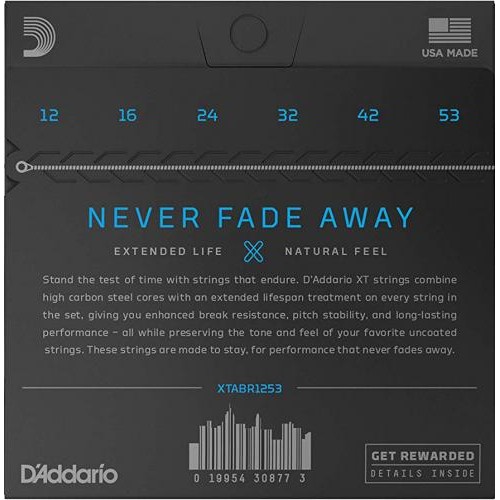 Струни для акустичної гітари 6 шт D'Addario XTABR1253 XT 80/20 Bronze Light 12/53 Струни для акустичної гітари 6 шт D'Addario XTABR1253 XT 80/20 Bronze Light 12/53