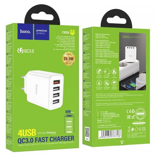 Настінний зарядний пристрій Hoco C102A 4USB 28.5W 18W QC AFC FCP / 3*USB 5V 2.1A Настінний зарядний пристрій Hoco C102A 4USB 28.5W 18W QC AFC FCP / 3*USB 5V 2.1A