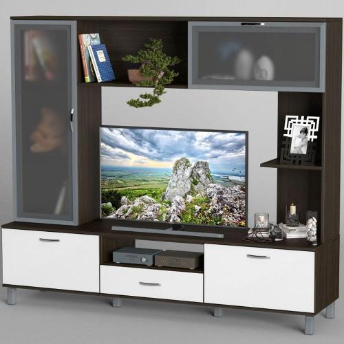 Стінка в вітальню Тиса Мебель Вітальня-35 Венге Білий 1600x450x1800 мм Стінка в вітальню Тиса Мебель Вітальня-35 Венге Білий 1600x450x1800 мм