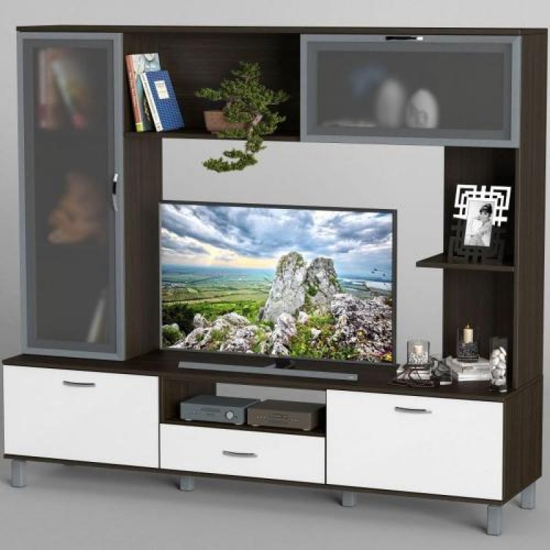 Стінка в вітальню Тиса Мебель Вітальня-35 Венге Білий 1600x450x1800 мм