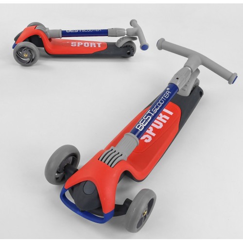 Самокат триколісний Best Scooter складане алюмінієве кермо, 3 колеса PU зі світлом Black/Red (102031)