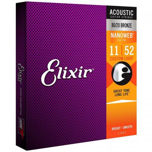 Струни для акустичної гітари Elixir 11027 Nanoweb 80/20 Bronze Acoustic Custom Light 11/52 Струни для акустичної гітари Elixir 11027 Nanoweb 80/20 Bronze Acoustic Custom Light 11/52