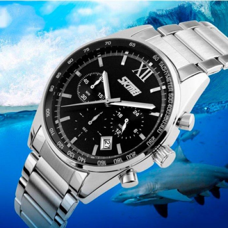 Чоловічий наручний годинник Skmei Tandem 9096 Сріблястий