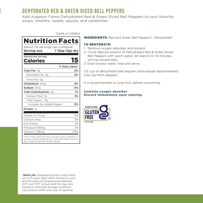 Перець нарізаний сублімований з великим терміном придатності 25 років Augason Farms, 113 порцій