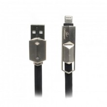 Кабель плоский Cablexpert USB 2.0 BM - Lightning + microUSB 1м Чорний (CCPB-ML-USB-05BK)