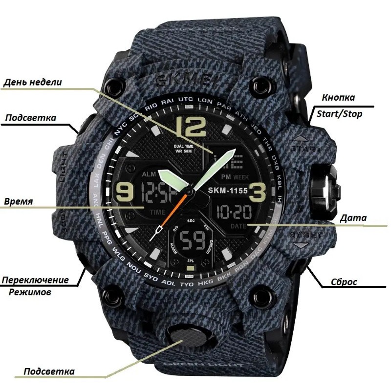 Чоловічий годинник Skmei Hamlet 1155 Темний джинс