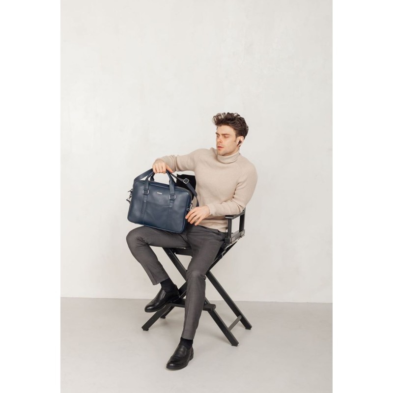 Шкіряна сумка для ноутбука і документів темно-синя BlankNote