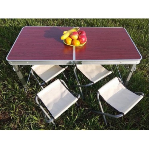 Розкладний стіл посилений Easy Campi для пікніка зі стільцями набір у валізі Коричневий+Мангал Розкладний стіл посилений Easy Campi для пікніка зі стільцями набір у валізі Коричневий+Мангал