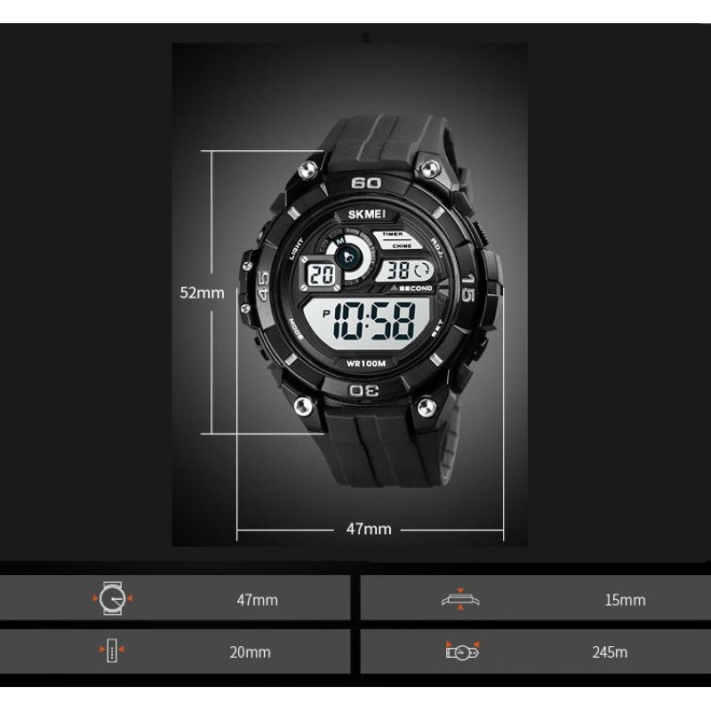 Чоловічий спортивний наручний годинник Skmei 1756 водонепроникний 10 АТМ Чорний