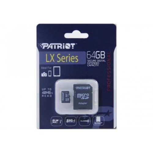 Карта пам'яті MicroSDXC 64GB UHS-I Class 10 Patriot LX + SD-adapter (PSF64GMCSDXC10) в інтернет супермаркеті PbayMarket!