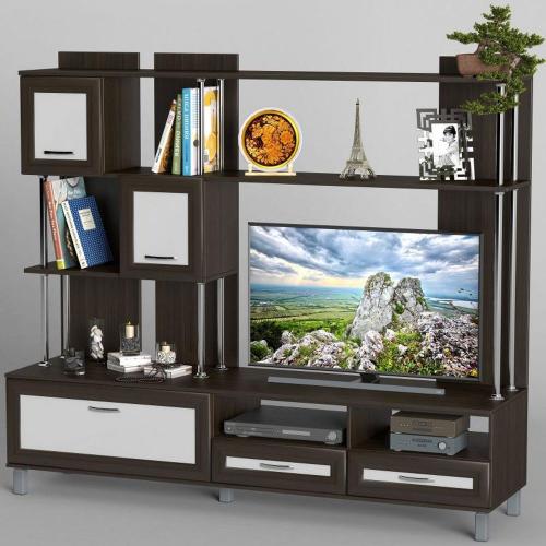 Стінка в вітальню Тиса Мебель Вітальня-50 Венге Білий 1640x450x1800 мм Стінка в вітальню Тиса Мебель Вітальня-50 Венге Білий 1640x450x1800 мм