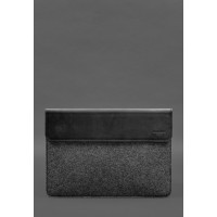 Чохол-конверт із клапаном шкіра+фетр для MacBook 13 Чорний Crazy Horse BlankNote