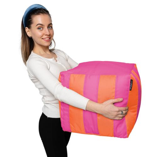 Пуф Кубик Смугастий Оксфорд 40х40 Студія Комфорту Помаранчевий + Рожевий Пуф Кубик Смугастий Оксфорд 40х40 Студія Комфорту Помаранчевий + Рожевий