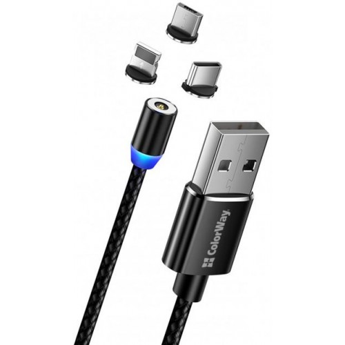 Кабель ColorWay Magnetic USB-Lightning/MicroUSB/USB Type-C, 2.4А, 1м, Black (CW-CBUU020-BK) в інтернет супермаркеті PbayMarket!
