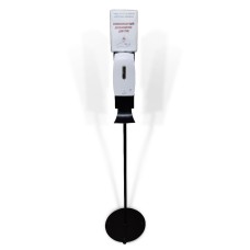 Дозатор для антисептика Svavo PL151049S на стійці з чорним краплеуловлювачем та табличкою (PL151049S-BPBKT)