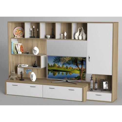 Стінка в вітальню Тиса Мебель Вітальня-101 Сонома Білий 1600x450x2370 мм Стінка в вітальню Тиса Мебель Вітальня-101 Сонома Білий 1600x450x2370 мм