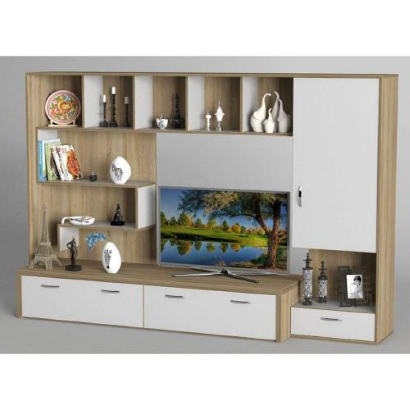 Стінка в вітальню Тиса Мебель Вітальня-101 Сонома Білий 1600x450x2370 мм