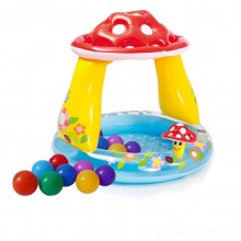 Дитячий надувний басейн Intex 57114-1 «Грибочок», 102 х 89 см, з кульками 10 шт (hub_vfwiuh)