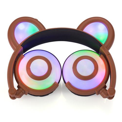 Навушники Linx Bear Ear Headphone з ведмежими вушками LED підсвічування 350 mAh Коричневий (SUN1863)