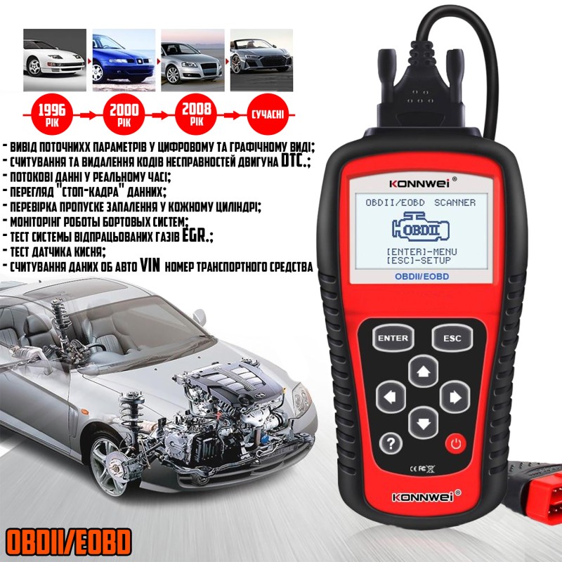 Автомобільний універсальний діагностичний сканер Konnwei OBDII/EOBD scanner 808KWHS