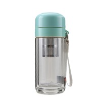 Термос скляний з подвійними стінками та заварником YIWU Hexagram 240 мл Бірюзовий (HP-14-40GR)