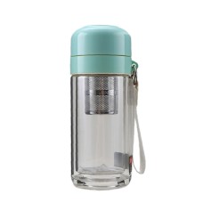 Термос скляний з подвійними стінками та заварником YIWU Hexagram 240 мл Бірюзовий (HP-14-40GR)