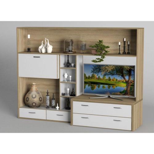 Стінка в вітальню Тиса Мебель Вітальня-107 Сонома Білий 1750x450x2380 мм Стінка в вітальню Тиса Мебель Вітальня-107 Сонома Білий 1750x450x2380 мм