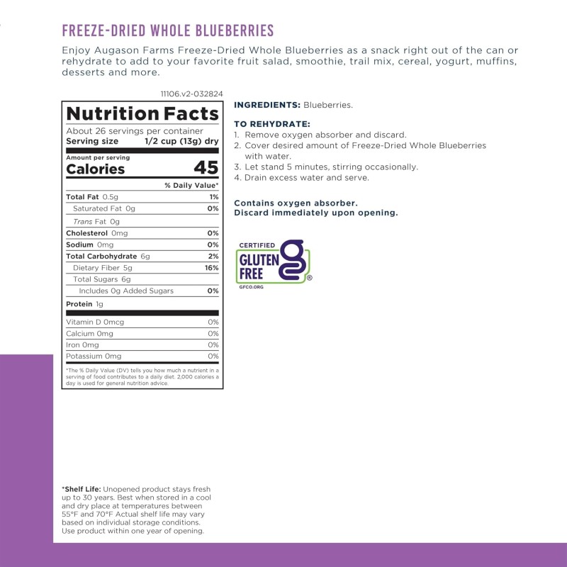 Сублімована чорниця з великим терміном придатності 30 років Augason Farms, 26 порцій