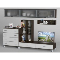 Стінка в вітальню Тиса Мебель Вітальня-9 Венге Білий 2050x450x2700 мм Стінка в вітальню Тиса Мебель Вітальня-9 Венге Білий 2050x450x2700 мм