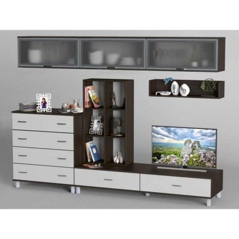 Стінка в вітальню Тиса Мебель Вітальня-9 Венге Білий 2050x450x2700 мм