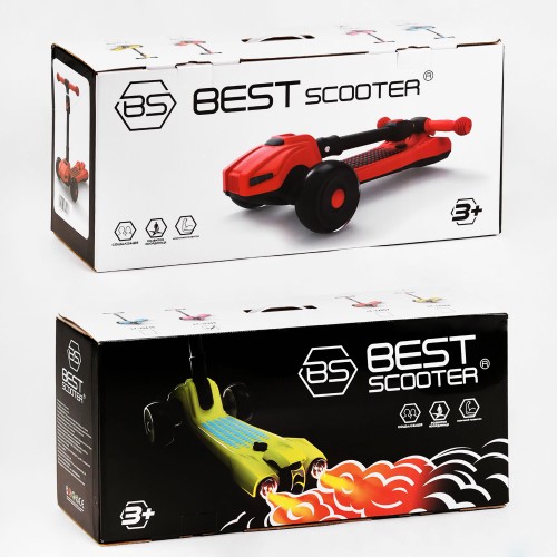 Самокат триколісний складане кермо світло звук дим Best Scooter MAXI 60 кг Red (111438)