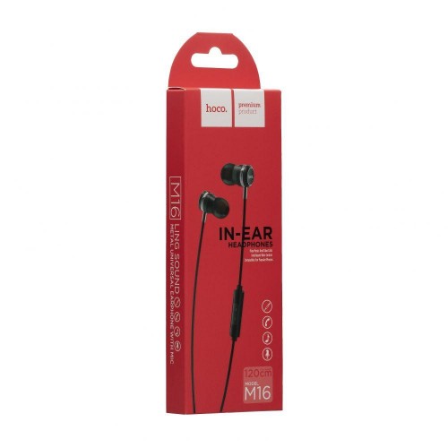 Дротові навушники Hoco 3.5 mm M16 Ling Sound вакуумні з мікрофоном 1.2 m Black