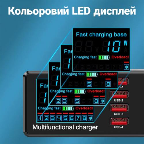 Мультизарядний пристрій із бездротовою зарядкою Digital Lion MCS-X9, на 8 USB, 100W