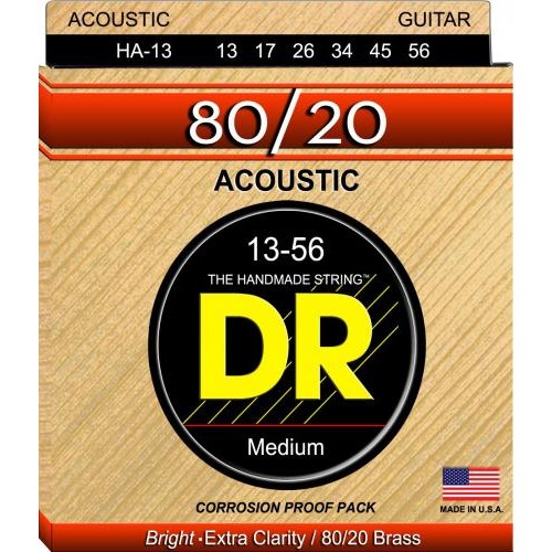 Струни для акустичної гітари 6 шт DR HA-13 Hi-Beam 80/20 Bronze Acoustic Guitar Strings Medium 13/56 Струни для акустичної гітари 6 шт DR HA-13 Hi-Beam 80/20 Bronze Acoustic Guitar Strings Medium 13/56