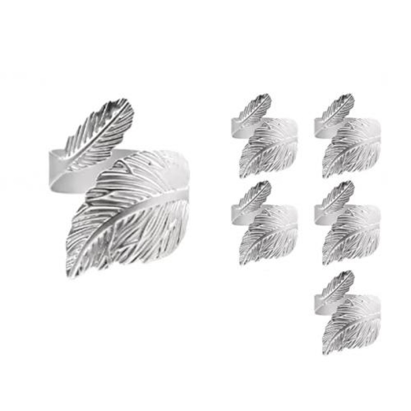 Набір перстень для серветок Листя Світ текстилю 6 шт Сріблястий