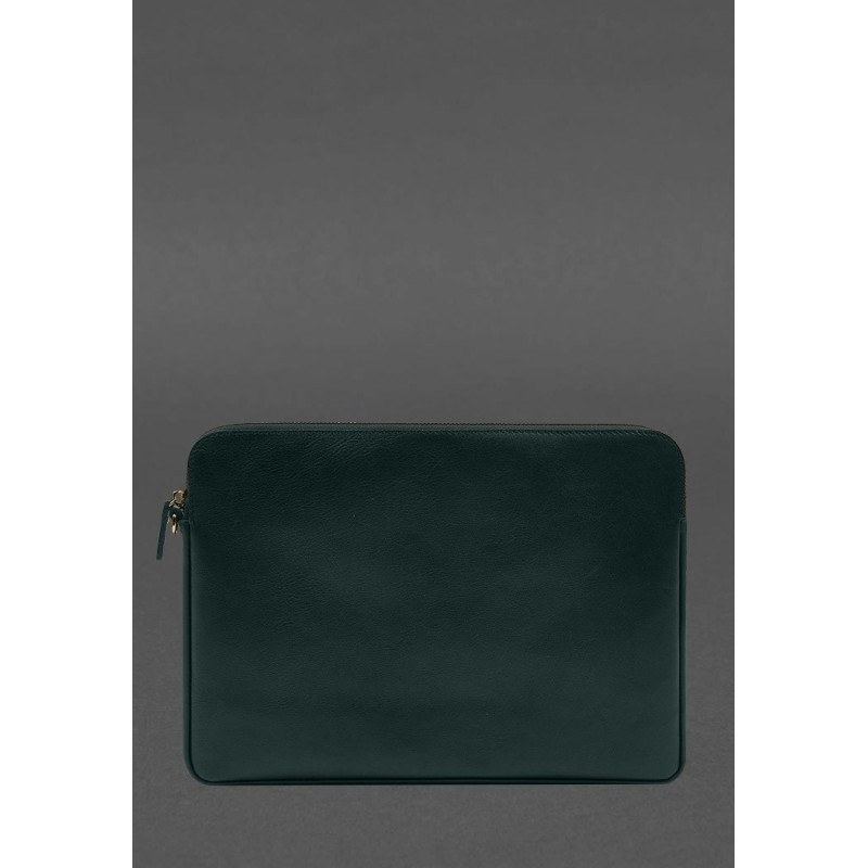 Шкіряний чохол для ноутбука на блискавці з кишенею та хлястиком на руку Зелений BlankNote