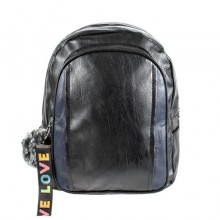 Рюкзак міський BackPack Пушистик Кожзам 28х23х10 см Чорний з синіми вставками (22469)