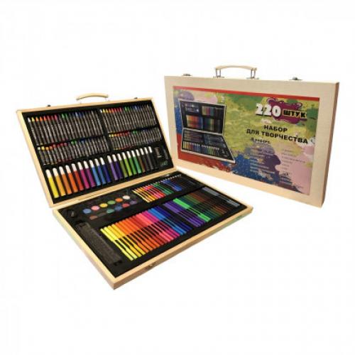 Дитячий набір творчості для малювання RIAS 220 предметів у дерев'яній валізі (3_01197) Дитячий набір творчості для малювання RIAS 220 предметів у дерев'яній валізі (3_01197)