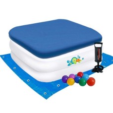 Дитячий надувний басейн Bestway 51116-3, білий, 86 х 86 х 25 см, з кульками 10 шт, підстилкою, насосом, тентом