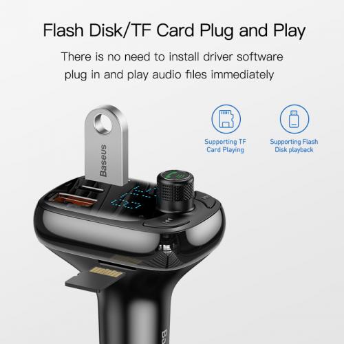 FM-трансмітер модулятор Baseus S-13 Bluetooth 5.0 c функцією зарядки (Чорний, 2xUSB, 1xType-C) FM-трансмітер модулятор Baseus S-13 Bluetooth 5.0 c функцією зарядки (Чорний, 2xUSB, 1xType-C)