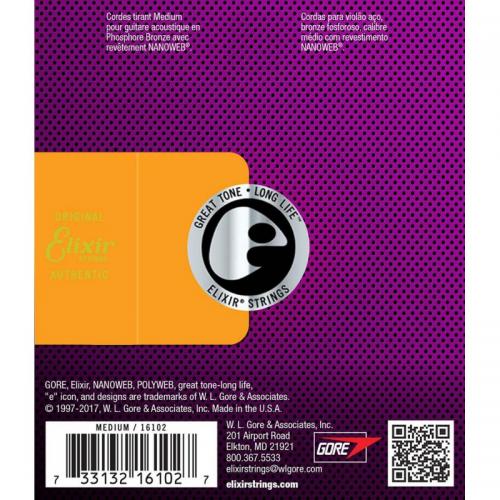 Струни для акустичної гітари 6 шт Elixir 16102 Nanoweb Phosphor Bronze Acoustic Medium 13/56 Струни для акустичної гітари 6 шт Elixir 16102 Nanoweb Phosphor Bronze Acoustic Medium 13/56