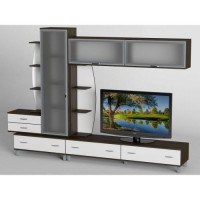 Стінка в вітальню Тиса Мебель Вітальня-15 Венге Білий 1900x450x2850 мм Стінка в вітальню Тиса Мебель Вітальня-15 Венге Білий 1900x450x2850 мм