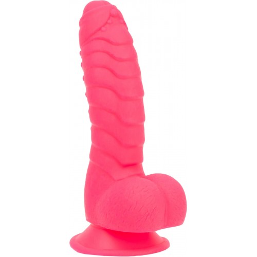 Ребристий фалоімітатор на присосці ADDICTION — Tom 7″ Dildo With Balls — Pink, віброкуля в подарунок в інтернет супермаркеті PbayMarket!