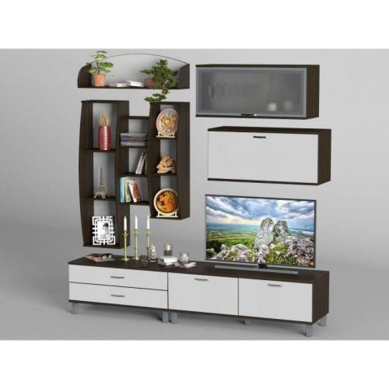 Стінка в вітальню Тиса Мебель Вітальня-13 Венге Білий 2050x450x2100 мм