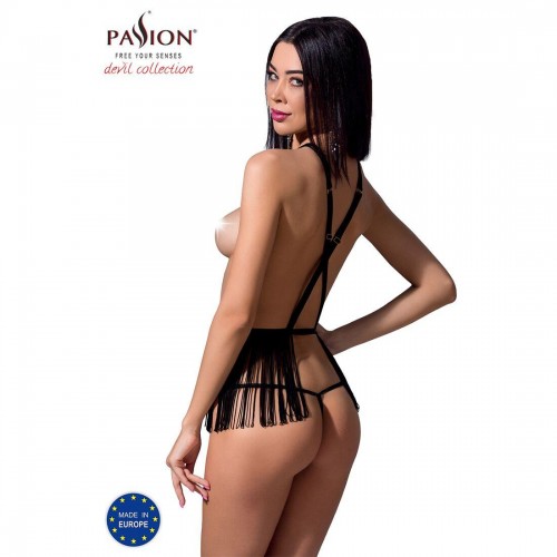 Комплект білизни Passion Exclusive INDRA SET OpenBra S/M, black, стрінги, портупея з бахромою в інтернет супермаркеті PbayMarket!