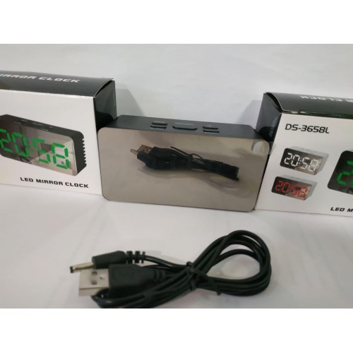 Годинники дзеркальні електронні настільні UKC DS-3658L - USB кабель + батареї (Чорний корпус - біле підсвічування)