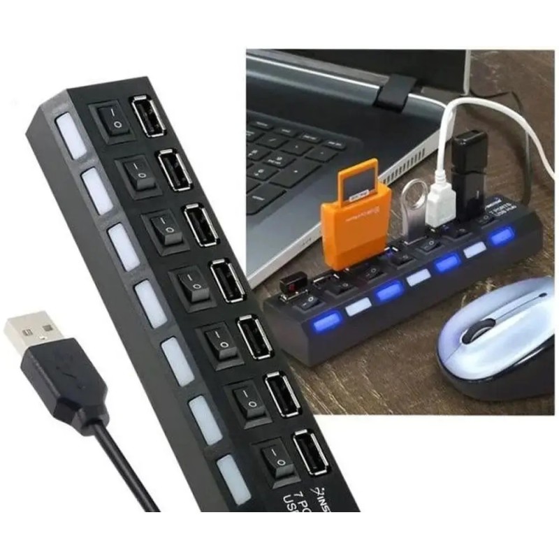 USB хаб концентратор з підсвічуванням TWS на 7 портів